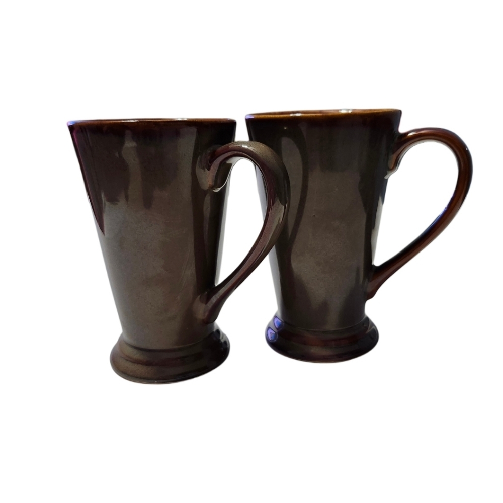 2 Vintage JcPenney Variations Granite Brown Stoneware Mugs with Flared Base